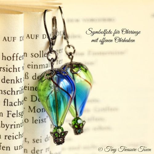 Heißluftballon Ohrringe Blau Grün Gunmetal mit offenen Ohrhaken (für Nadja)-31