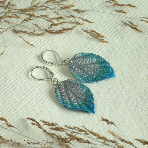 Handgemachte Ohrringe "Verzauberte Blätter" Silber, Türkis, Blau-31