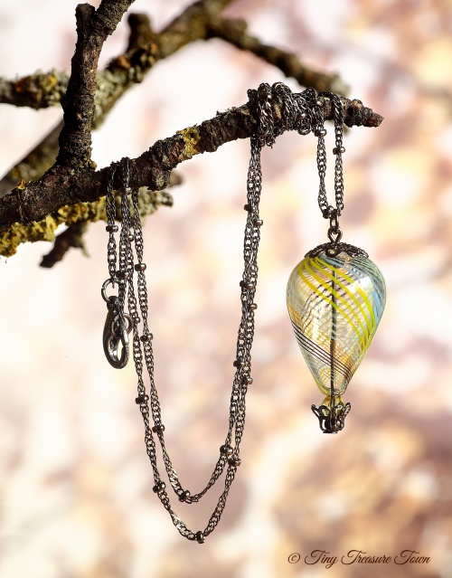 Heißluftballon Halskette Gunmetal Weiß Schwarz Transparent-31