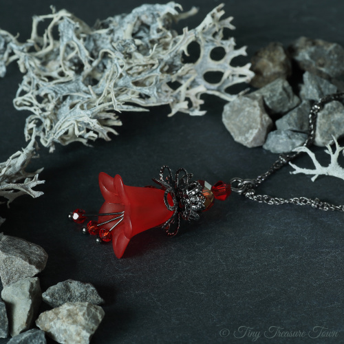 Feenblumen Halskette Farben Gunmetal Rot-31