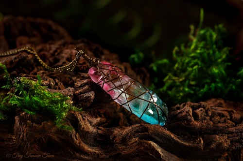 Seelenstein Halskette Quarzkristall in Rosa und Blau-31
