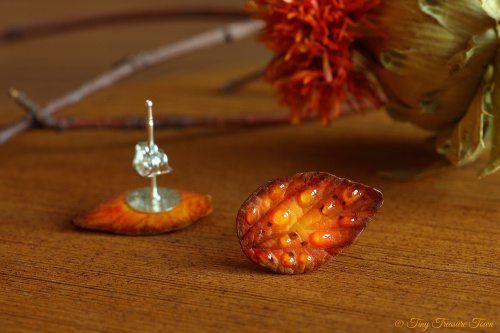 Handgemachte "Waldgeheimnis" Mini-Blatt Ohrstecker Indian Summer für Nadine-31