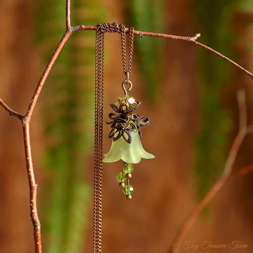 Feenblumen Halskette Farben Kupfer Grüntöne Gelb-31