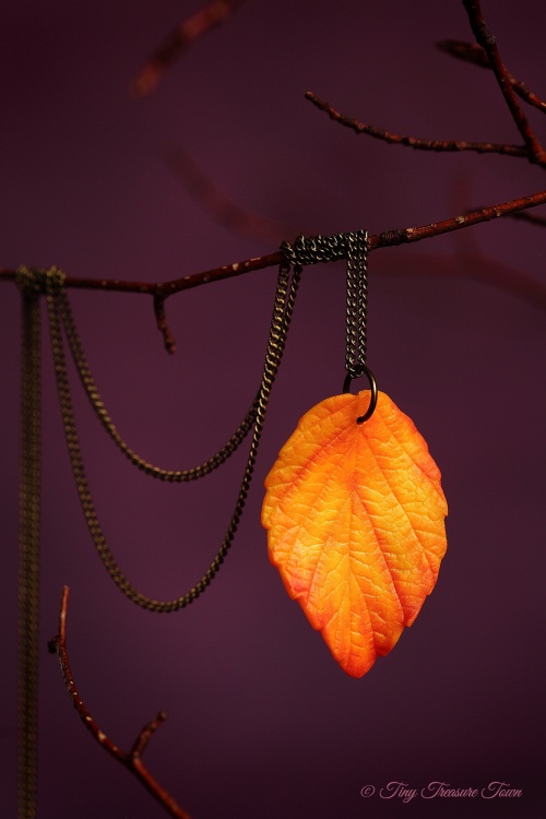 Handgemachte "Waldgeheimnis" Blatt Halskette Warme Herbsttöne-31