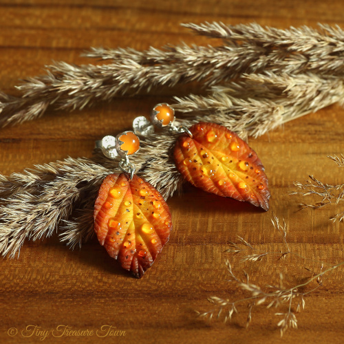 Handgemachte "Waldgeheimnis" Blatt Ohrringe Indian Summer Für Annelene-31