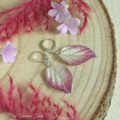 Handgemachte Ohrringe "Verzauberte Blätter" Rosa, Lila, Weiß-31