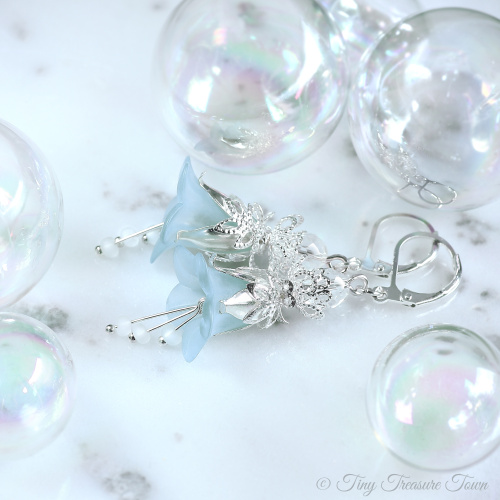 Feenblumen Ohrringe Farben Silber Hellblau-31