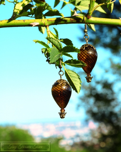 Heißluftballon Ohrringe Bronze Dunkelbraun Transparent-31