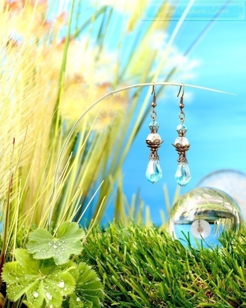 Feen Tautropfen Ohrringe Bronze Türkis Transparent-31