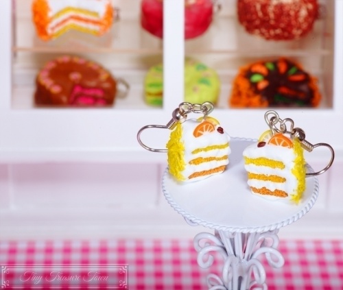 Fimo Torten Ohrringe Orange Zitrone Kaffee Tiny Treasure Town Liebevoll Handgemachte Schatze