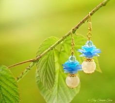 Geheimer Garten Ohrringe - Farben Gold Naturweiß Blau