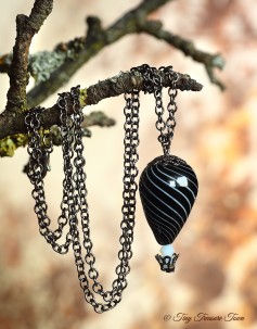 Heißluftballon Halskette - Gunmetal Schwarz Weiß