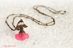 Schutzengel Kette - Pink und milchig Transparent