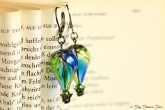 Heißluftballon Ohrringe - Blau Grün Gunmetal
