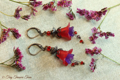 Feenblumen Ohrringe - Farben Kupfer Dunkelrot Dunkellila