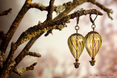 Heißluftballon Ohrringe - Bronze Schwarzlila Gelb Transparent