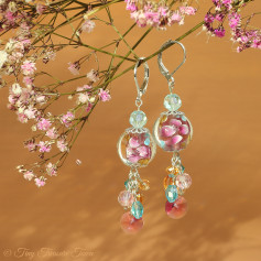 Blütentraum Ohrringe - Farben Silber Rosa Hellblau Honig