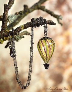Heißluftballon Halskette - Gunmetal Schwarzlila Gelb Transparent