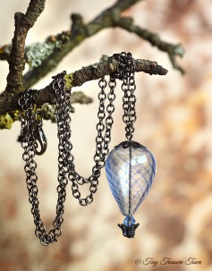 Heißluftballon Halskette - Gunmetal Blau Weiß Transparent