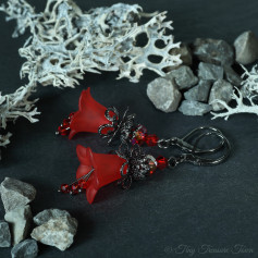 Feenblumen Ohrringe - Farben Gunmetal Rot