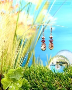 Feen Tautropfen Ohrringe - Kupfer Grau Lila Transparent