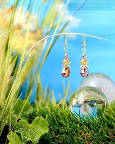 Feen Tautropfen Ohrringe - Gold Messing Honiggelb Lila