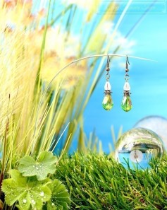 Feen Tautropfen Ohrringe - Bronze Transparent Grün